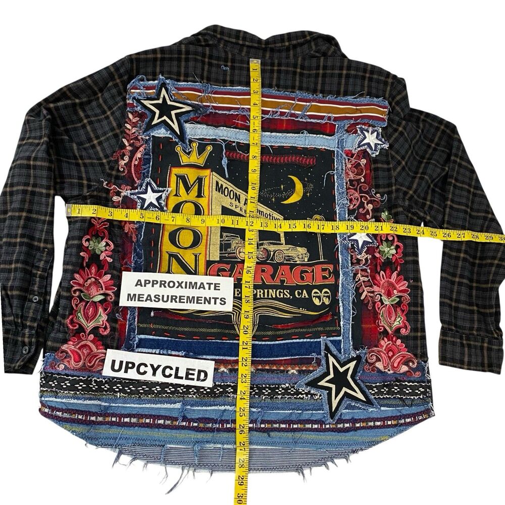 Upcycled Flannel Shirt Shacket Womens 1X Mechanic Automotive Garage Grunge Parts - Picture 8 of 14